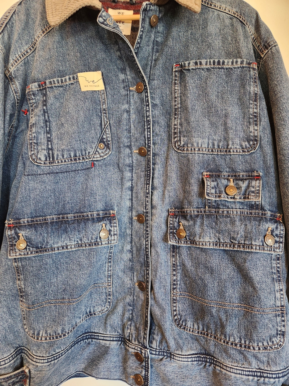Free People/We The Free Sweet Talk Denim Barn Coat Size M Utility/Jean Jacket - Picture 5 of 16